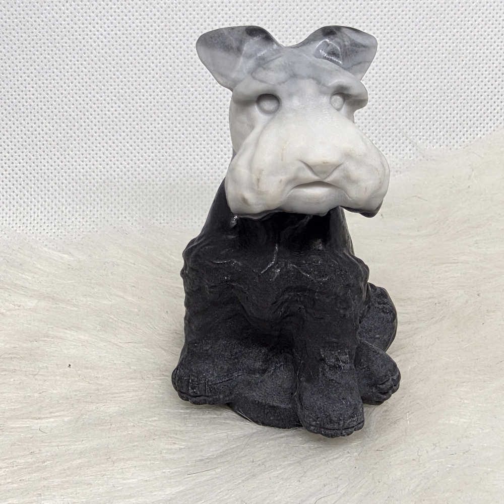 Tai Chi Stone Schnauzer Figurine | Yin Yang Black & White Crystal Dog Carving |